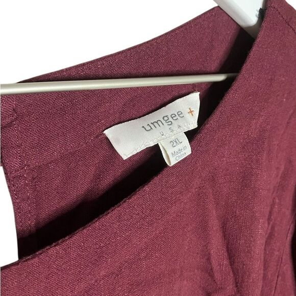 Umgee Linen Blend Tiered Tunic Top Bohemian Autumn Witchy Fairy Burgundy 2X - Picture 4 of 7